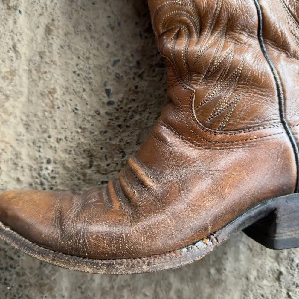 Vintage Brown Leather Cowboy Boots Western Men's 9.5 Distressed 90s